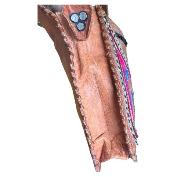 Handcrafted Leather Embroidered Vibrant Multi-Colored Crossbody Bag - Picture 6 of 12